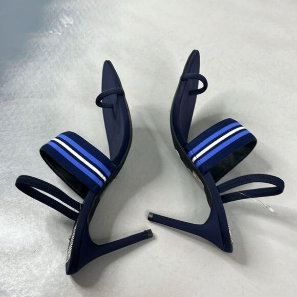 Jeffrey Campbell Striped Goalie Toe Strap Pointy Toe High Heel Sandals - Picture 7 of 8